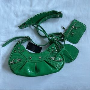 EGO Harlin Studded Purse Detail Shoulder Bag In Green Faux Leather